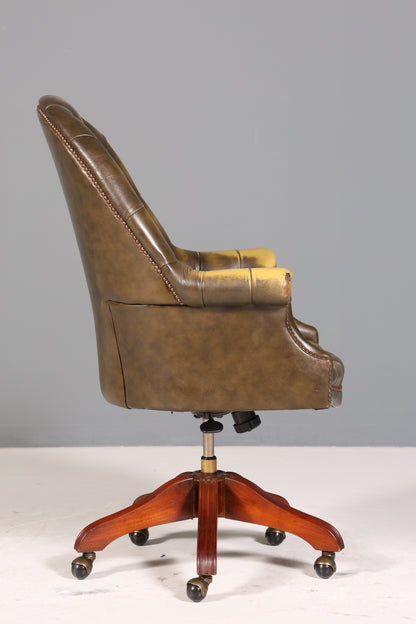 Wunderschöner Original Chesterfield Bürosessel &quot;Wade&quot; echt Leder Sessel Bürostuhl Captain Chair Sessel Office Chair 1 von 2