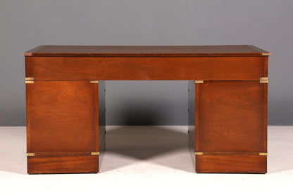 Stilvoller Maritimer Schreibtisch Englischer Military Chest Bürotisch Office Table mit echt Lederauflage
