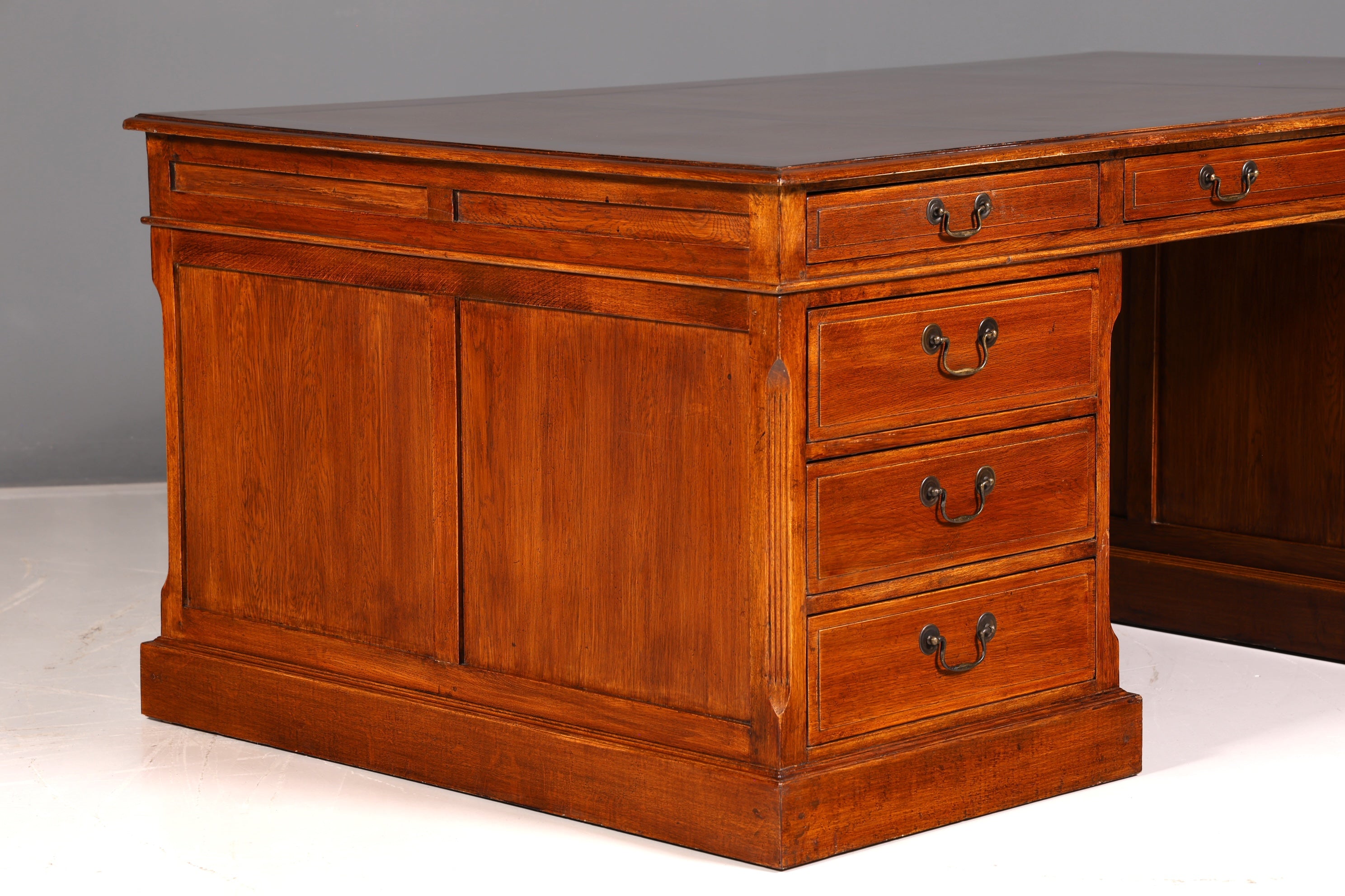 Impressive English XXL Writing Desk, Office Desk, Partner Desk, Antique Solid Wood Vintage