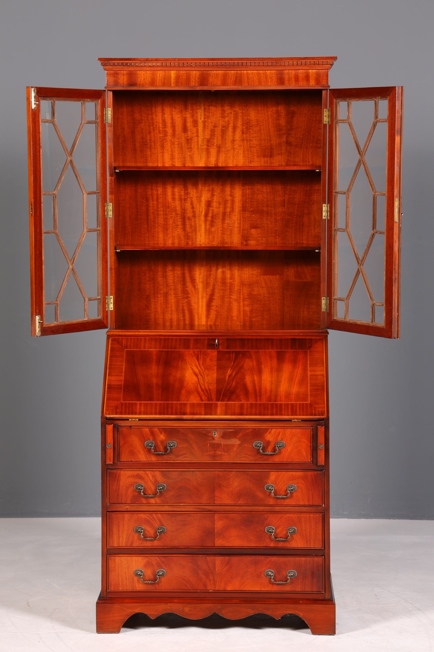 Wunderschöner Englischer Sekretär Büro Aufsatzsekretär Antik 60S Vitrinen Schrank UK