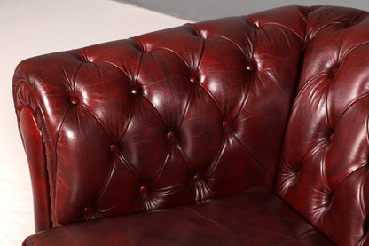 Wunderschönes Original Chesterfield Sofa 3-Sitzer Echtleder Oxblood Couch Englisch Ledersofa Vintage