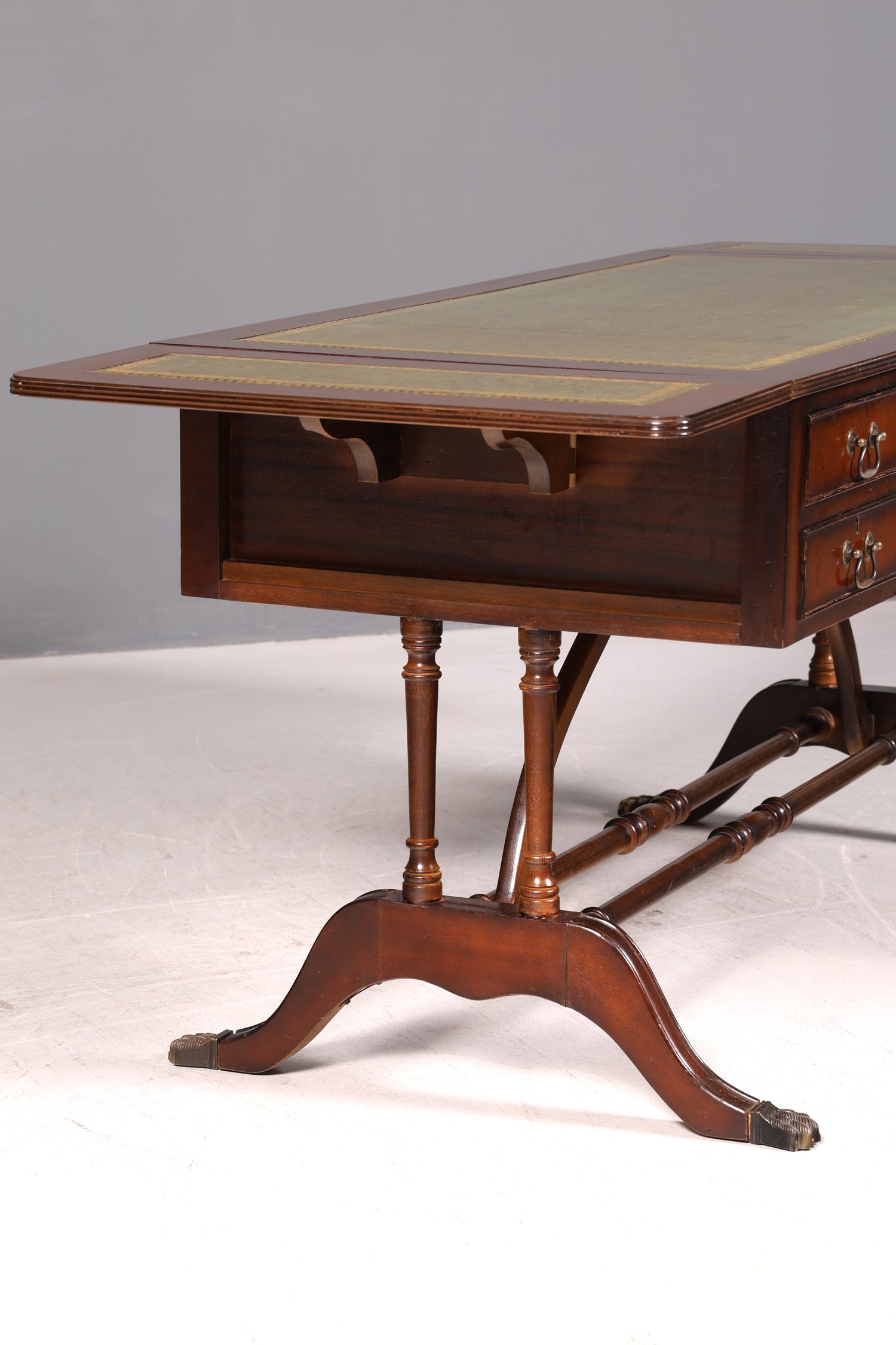 Beautiful English Desk Regency Folding Desk Genuine Leather Top Mahogany 60s Office Table
