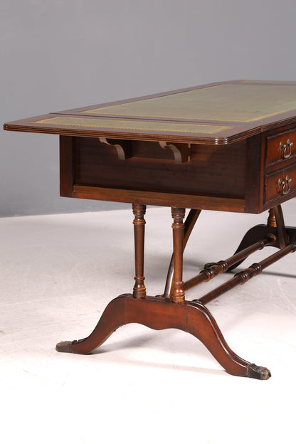 Beautiful English Desk Regency Folding Desk Genuine Leather Top Mahogany 60s Office Table