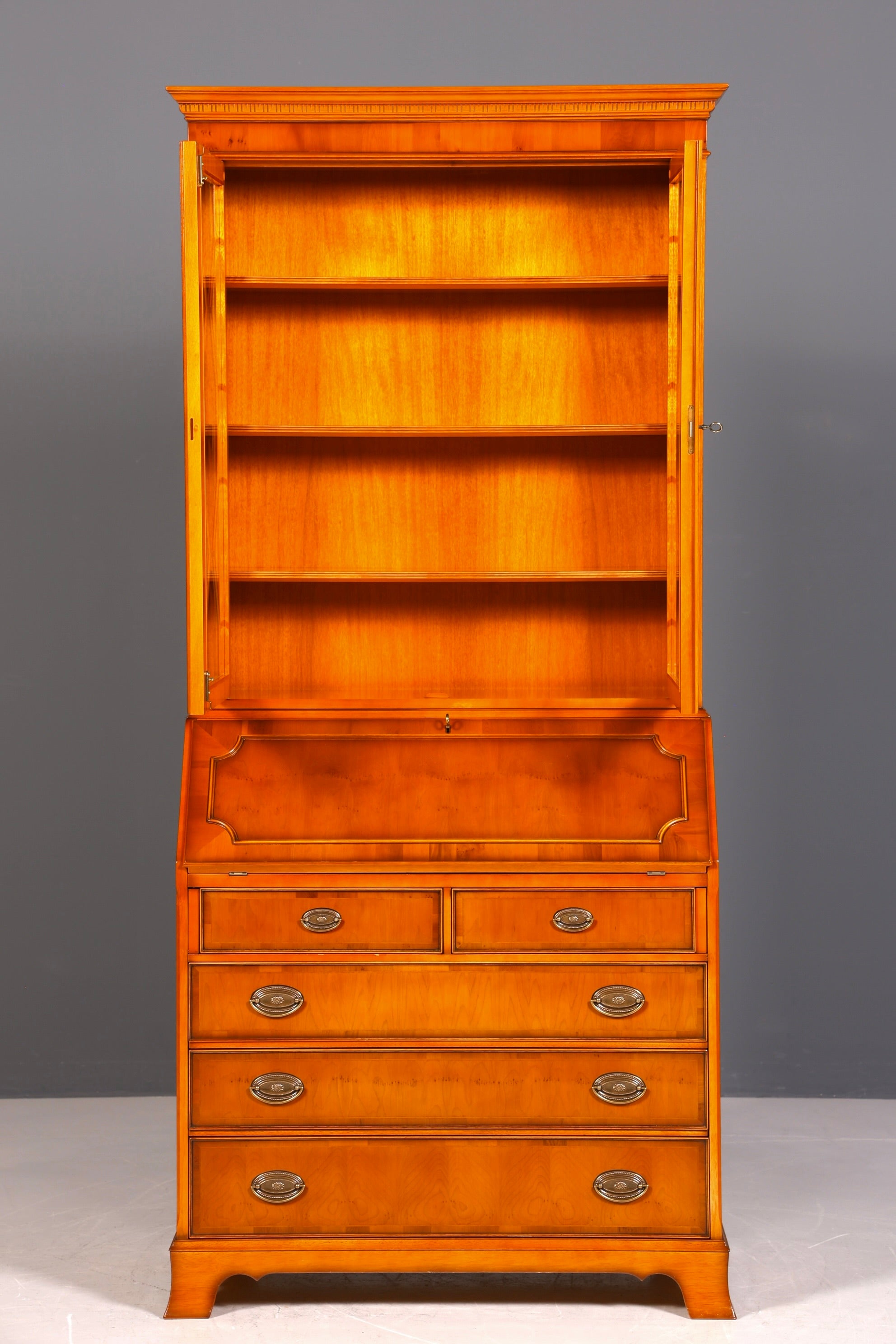 Stilvoller Englischer Sekretär Original Heldense Büro Aufsatzsekretär Eibe Antik 60S Vitrinen Schrank UK