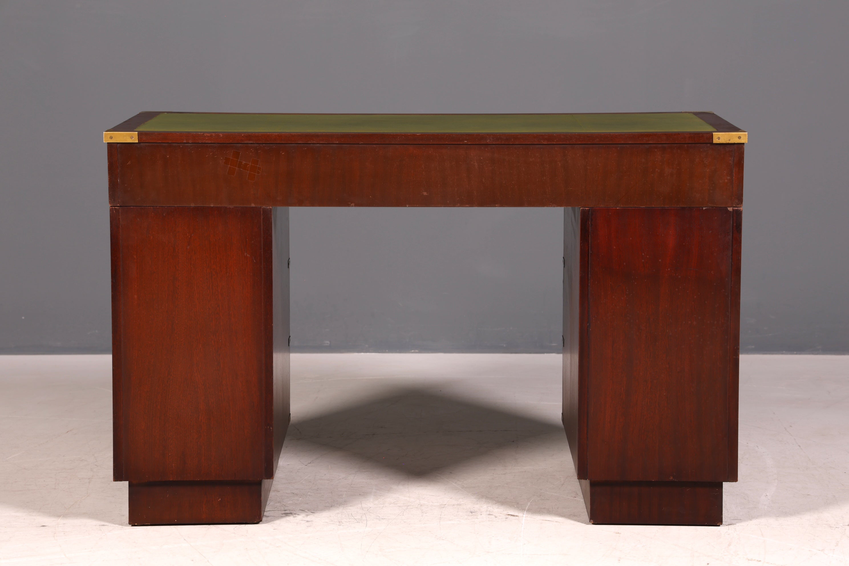 Edler Maritimer Schreibtisch Englischer Military Bürotisch Office Table mit echt Lederauflage