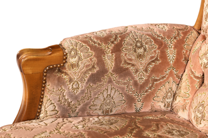 Hauptstadt Möblerei Chippendale Armlehnsessel im Barock Stil mit gemustertem Samtstoff und geschwungenem Holzrahmen