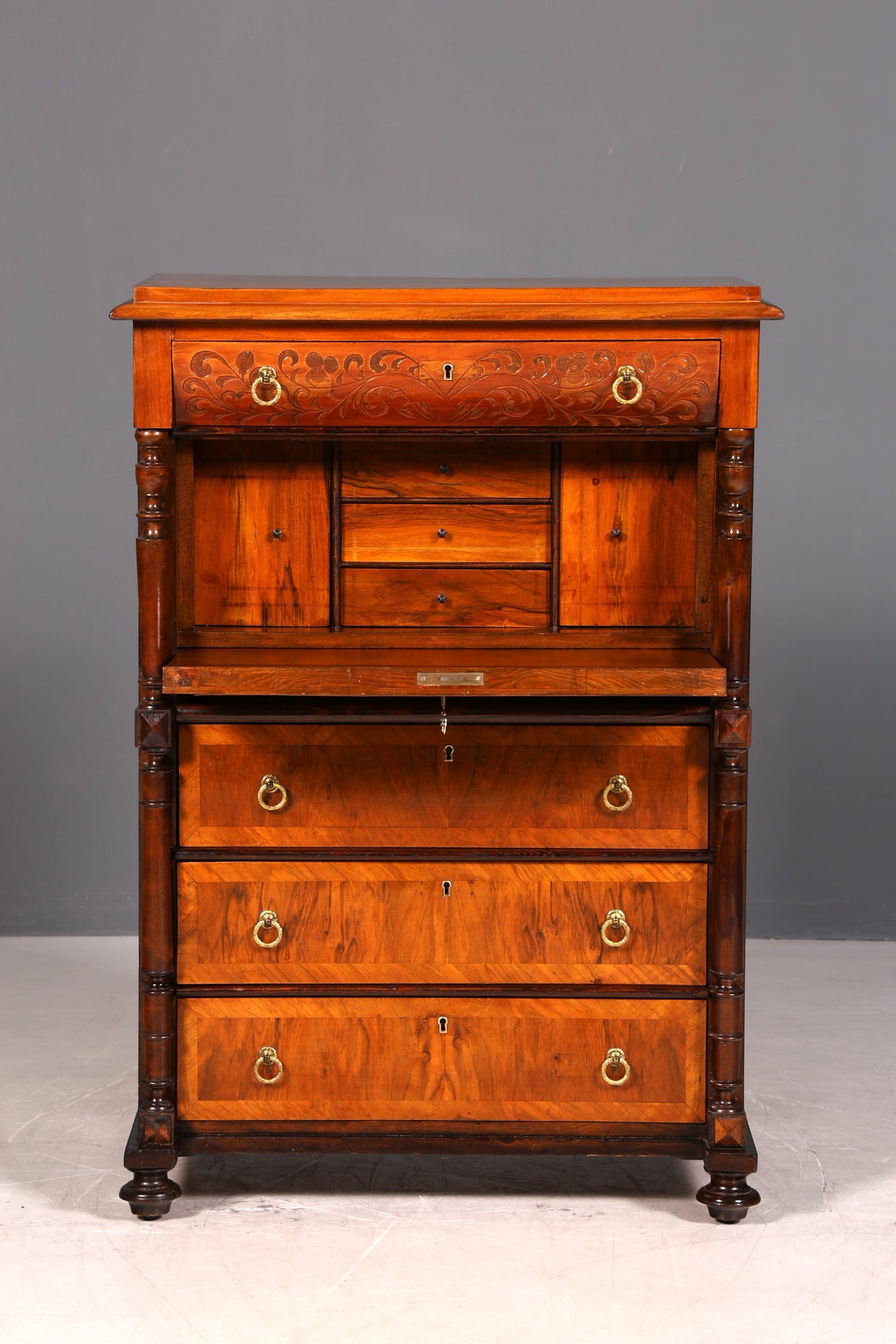 Eleganter Gründerzeit Sekretär Vertiko Highboard Louis Philippe Kommode Antik Schrank um 1880