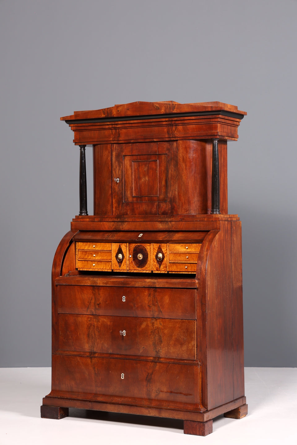 Traumhafter Biedermeier Sekretär um 1840 Rollladen Kommode Säulen Schrank