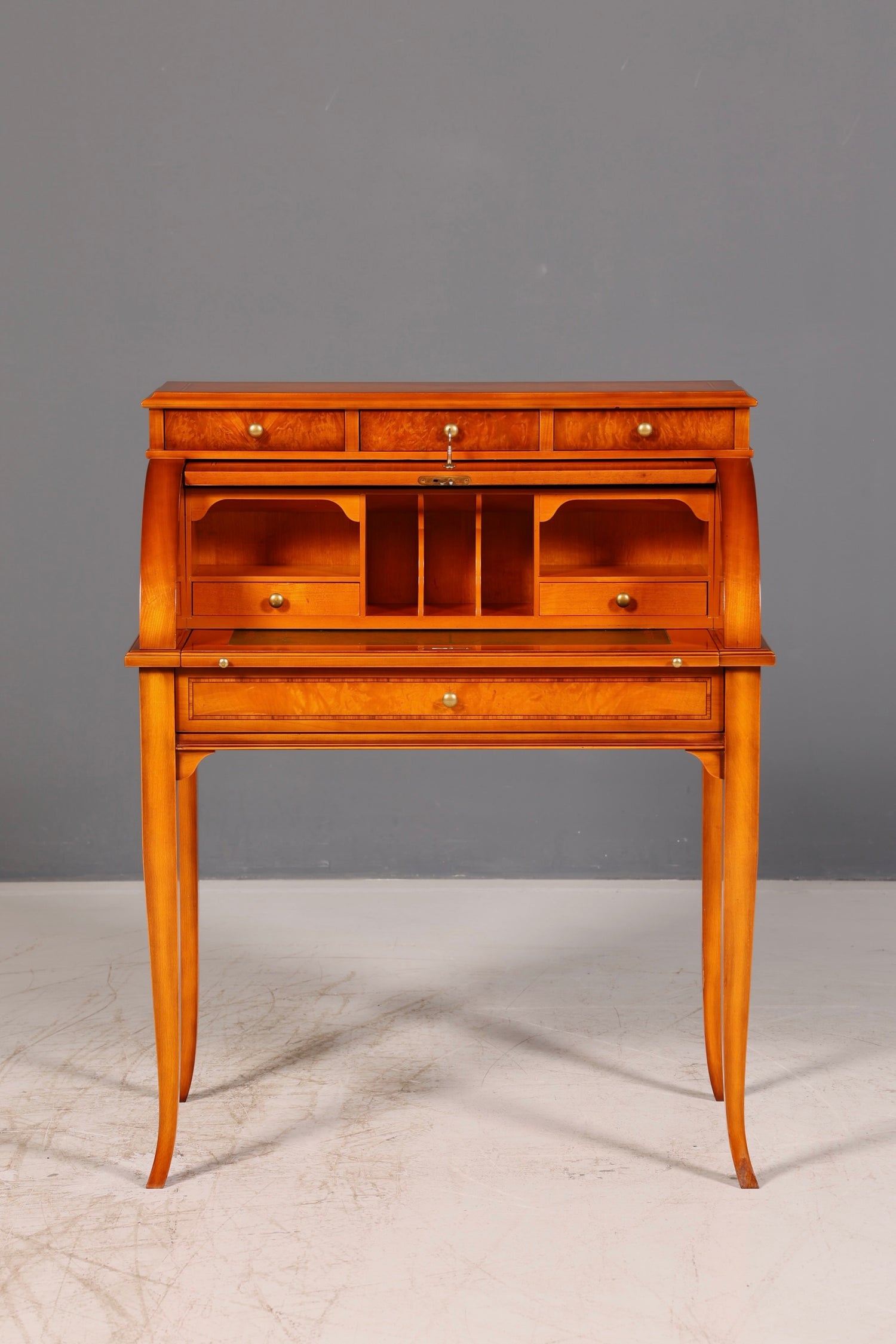 Beautiful antique roll-top secretary desk in Baroque style, cylinder desk, writing cabinet, circa 1930