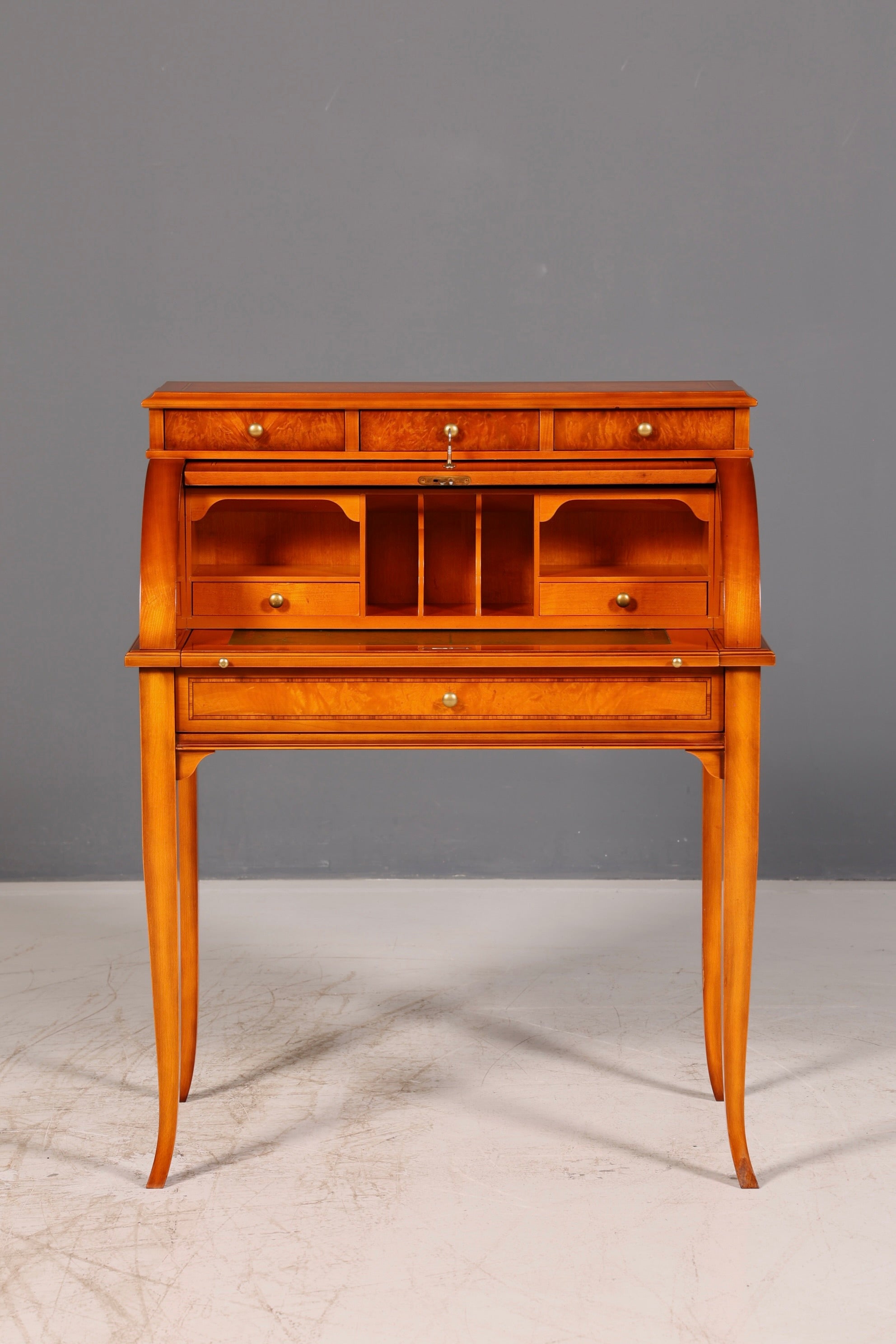 Beautiful antique roll-top secretary desk in Baroque style, cylinder desk, writing cabinet, circa 1930