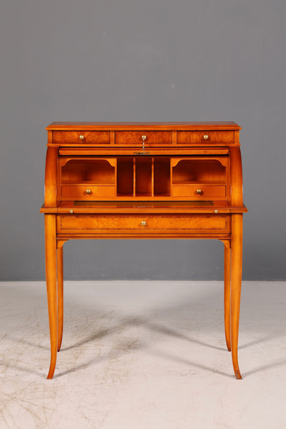 Beautiful antique roll-top secretary desk in Baroque style, cylinder desk, writing cabinet, circa 1930