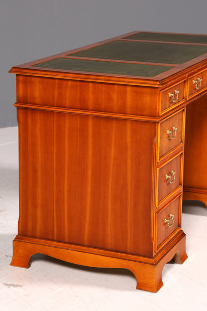 Wunderschöner Englischer Schreibtisch Eibe Echt Lederauflage Bürotisch Office Desk Chefschreibtisch