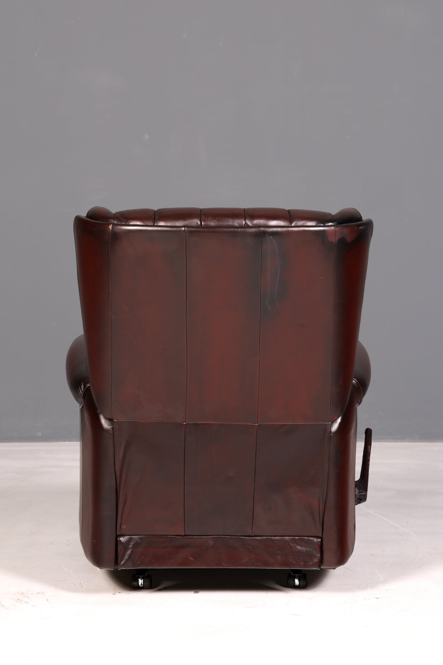 Elegant Chesterfield wingback armchair, recliner, genuine brown leather, TV chair, lounge chair, leather armchair