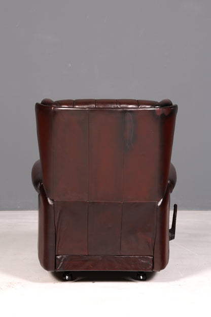 Elegant Chesterfield wingback armchair, recliner, genuine brown leather, TV chair, lounge chair, leather armchair