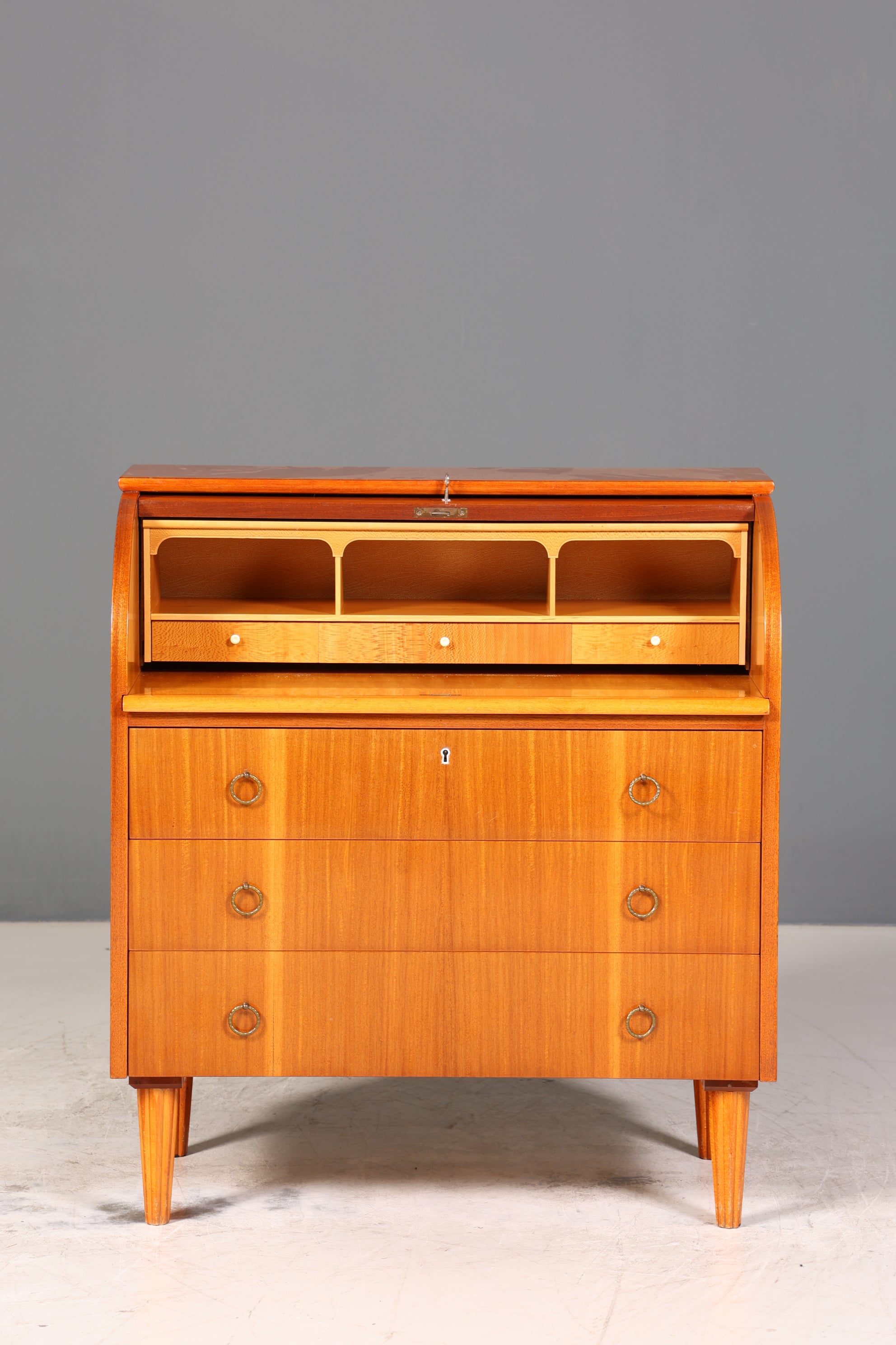 Stilvoller Mid Century Rollladen Sekretär echt Holz Büro Schrank Vintage Schreibkommode