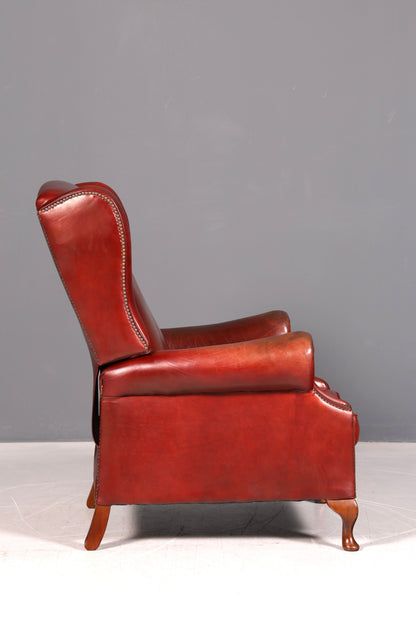 Stilvoller Claridge Chesterfield Ohrenbackensessel Relaxsessel Liegefunktion Englisch Echt Leder Herrensessel UK Armlehnsessel Vintage