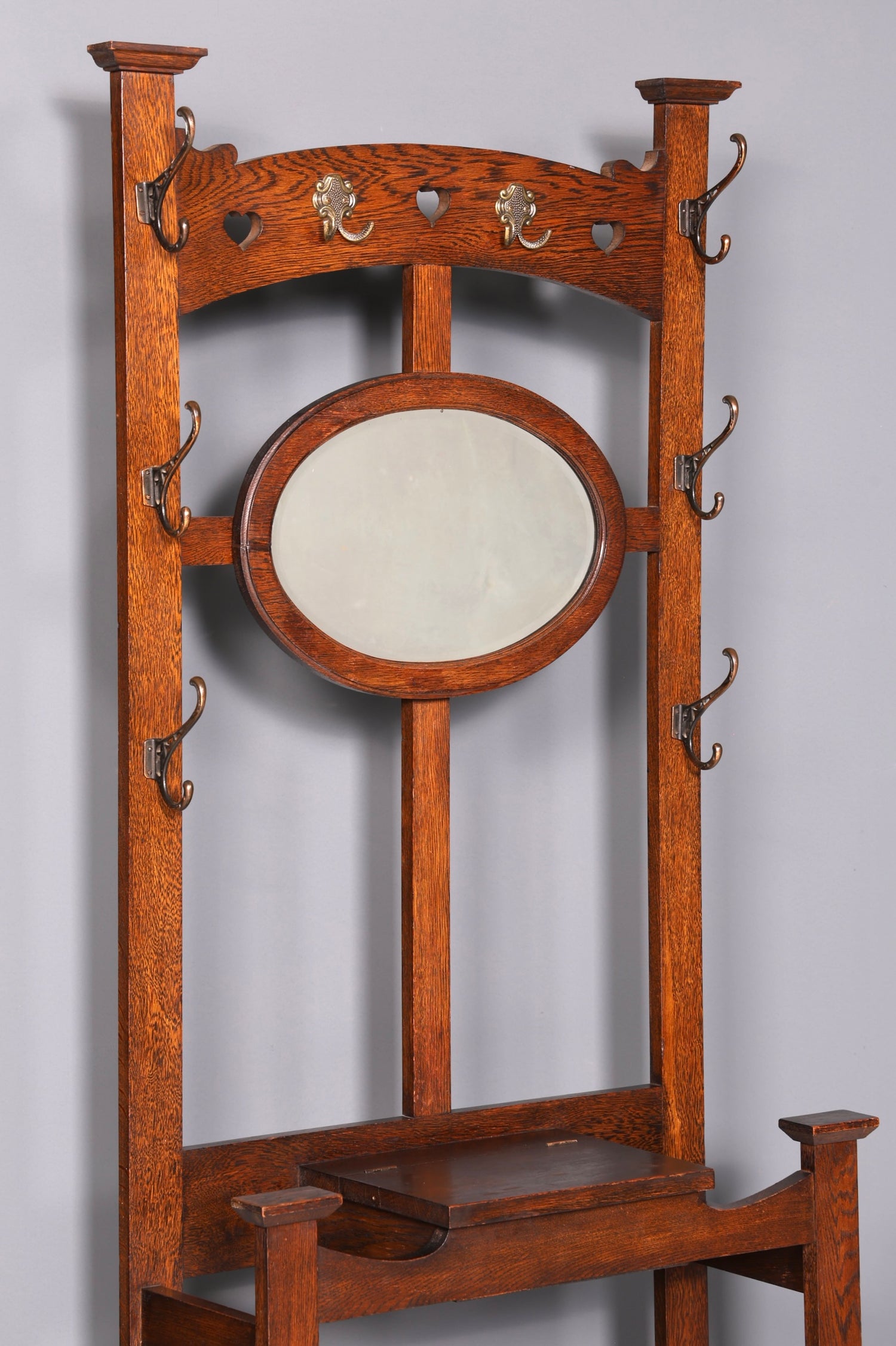 Stunning Art Nouveau hall tree, oak, antique coat rack with mirror, hallway furniture, wall-mounted coat rack