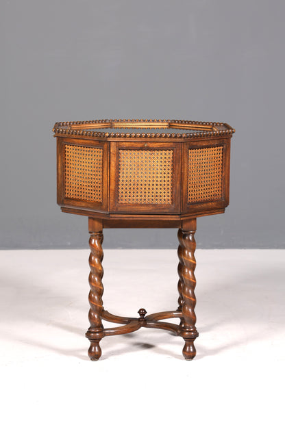 Wunderschöner Gründerzeit Barschrank echt Holz Teeschrank Korbgeflecht Schrank Ablage