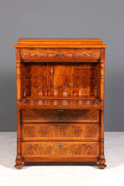 Wunderschöner Louis Philippe Sekretär um 1870 Vertiko Nussbaum Highboard Kommode Sekretär Schrank