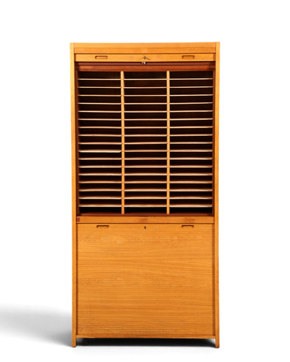 Schlichter Mid Century Rollladenschrank Bauhaus Vintage Apothekerschrank Art Deco Büro Aktenschrank
