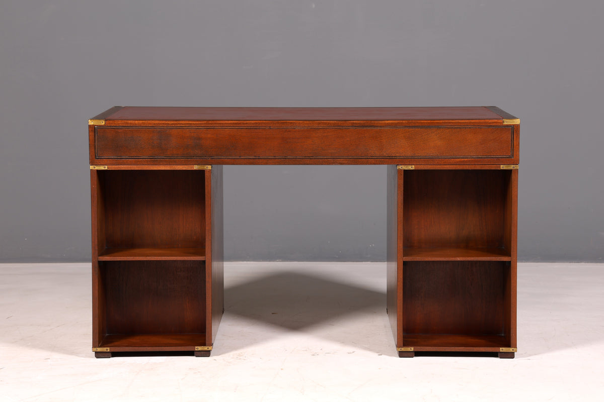 Edler Maritimer Schreibtisch Englischer Military Chest Bürotisch Office Table echt Lederauflage