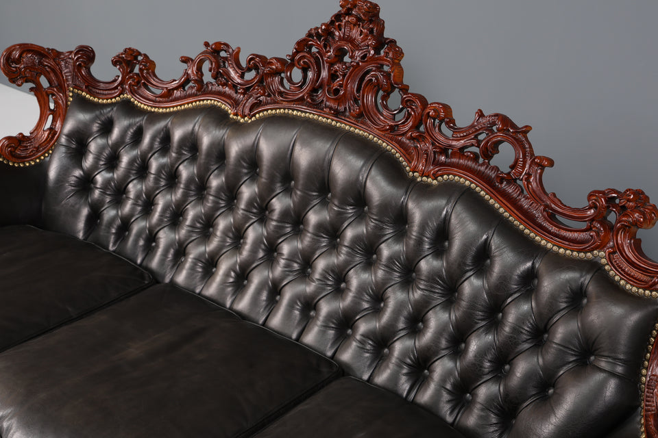 Königliches 3-Sitzer Barock Sofa echt Leder Luxus Chesterfield Couch