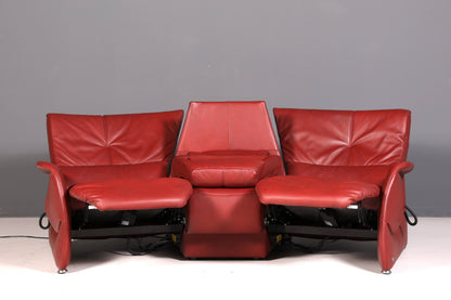 Edles Himolla Ledersofa Trapez 3-Sitzer Echt Leder Rot Relaxsofa Couch Sofa elektrisch verstellbar Vintage