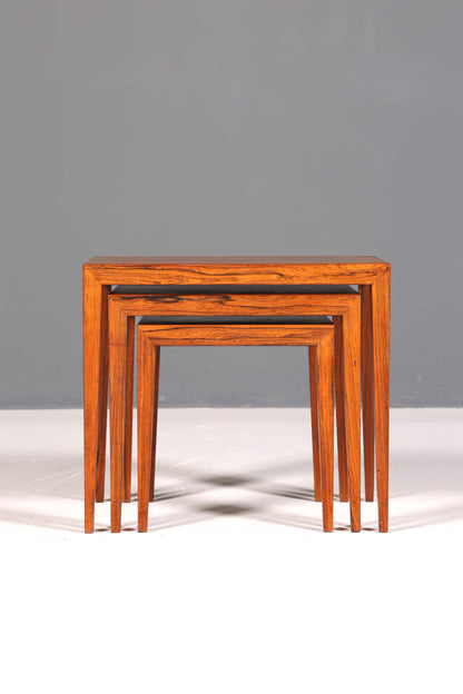 Filigranes Mid Century Tisch Set Designed by Severin Hansen Jr. für Haslev Møbelfabrik Couchtisch Palisander Holz 3er Satz Ablagetisch Beistelltisch
