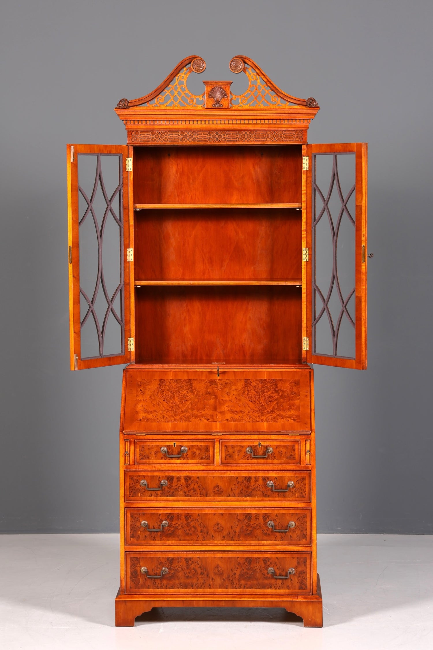 Stilvoller Englischer Sekretär Original Wade Büro Aufsatzsekretär Antik 60s Vitrinen Schrank UK