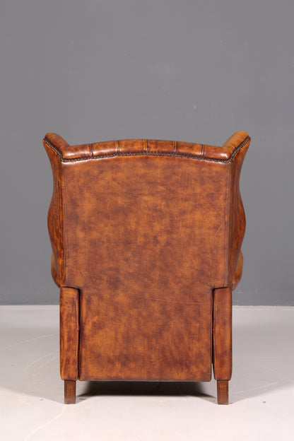 Wunderschöner Original Chesterfield Ohrenbackensessel Englisch Echt Leder Herrensessel Relaxsessel Liegefunktion Vintage