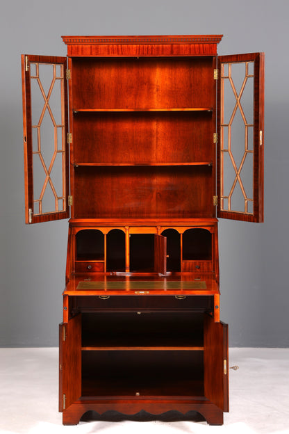 Wunderschöner Englischer Sekretär Büro Aufsatzsekretär Antik 60s Mahagoni Vitrinen Schrank UK