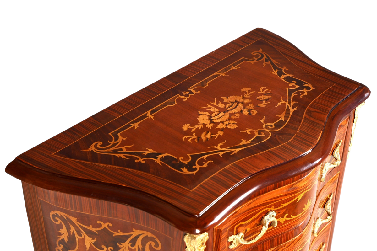 Stilvolles Barock Stil Louis XV Highboard Intarsien Vertiko Kommode Schubladenkommode