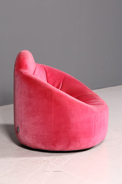 Edler Ligne Roset Pumpkin Sessel mit Hocker Pink Samt Designer Loungesessel Pierre Paulin Pouf Vintage