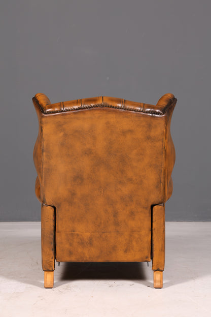 Wunderschöner Original Chesterfield Ohrenbackensessel Englisch Echt Leder Herrensessel Relaxsessel Liegefunktion Vintage
