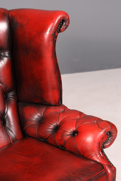 Original Chesterfield Ohrenbacken Sessel Queen Anne Englisch Oxblood Leder Herrensessel UK Armlehnsessel 2 von 2