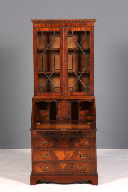 F973 Finish cm Wunderschöner Englischer Sekretär Büro Aufsatzsekretär Antik 60S Vitrinen Schrank UK