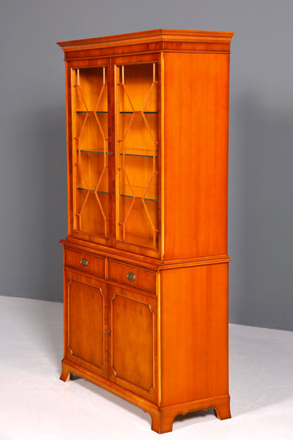 Wunderschöne Original Heldense Vitrine Englische Eibe Bücherschrank Antik Stil Glasvitrine