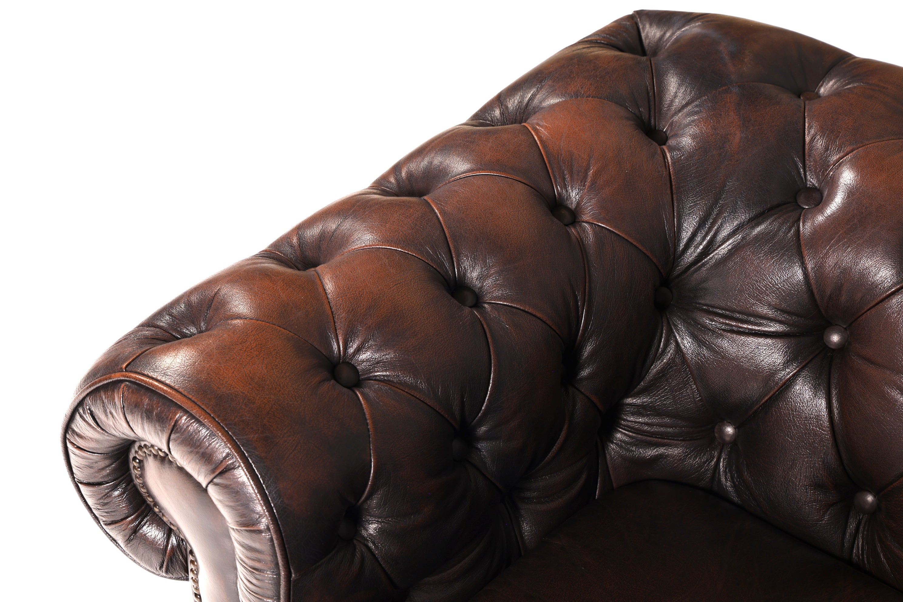 Edles Original Chesterfield Sofa Ecksofa mit Hocker Echt Leder Englisch Eckcouch Leder Couch Antik Vintage