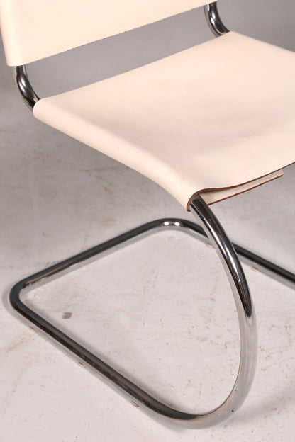 Edler Original Knoll International Freischwinger Stuhl MR Chair Mies van der Rohe Chrom Leder Weiß Bauhaus Designklassiker Sekretär Stuhl Esszimmer Stuhl 2 von 2