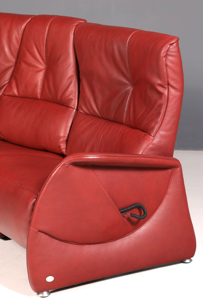 Edles Himolla Ledersofa Trapez 3-Sitzer Echt Leder Rot Relaxsofa Couch Sofa elektrisch verstellbar Vintage