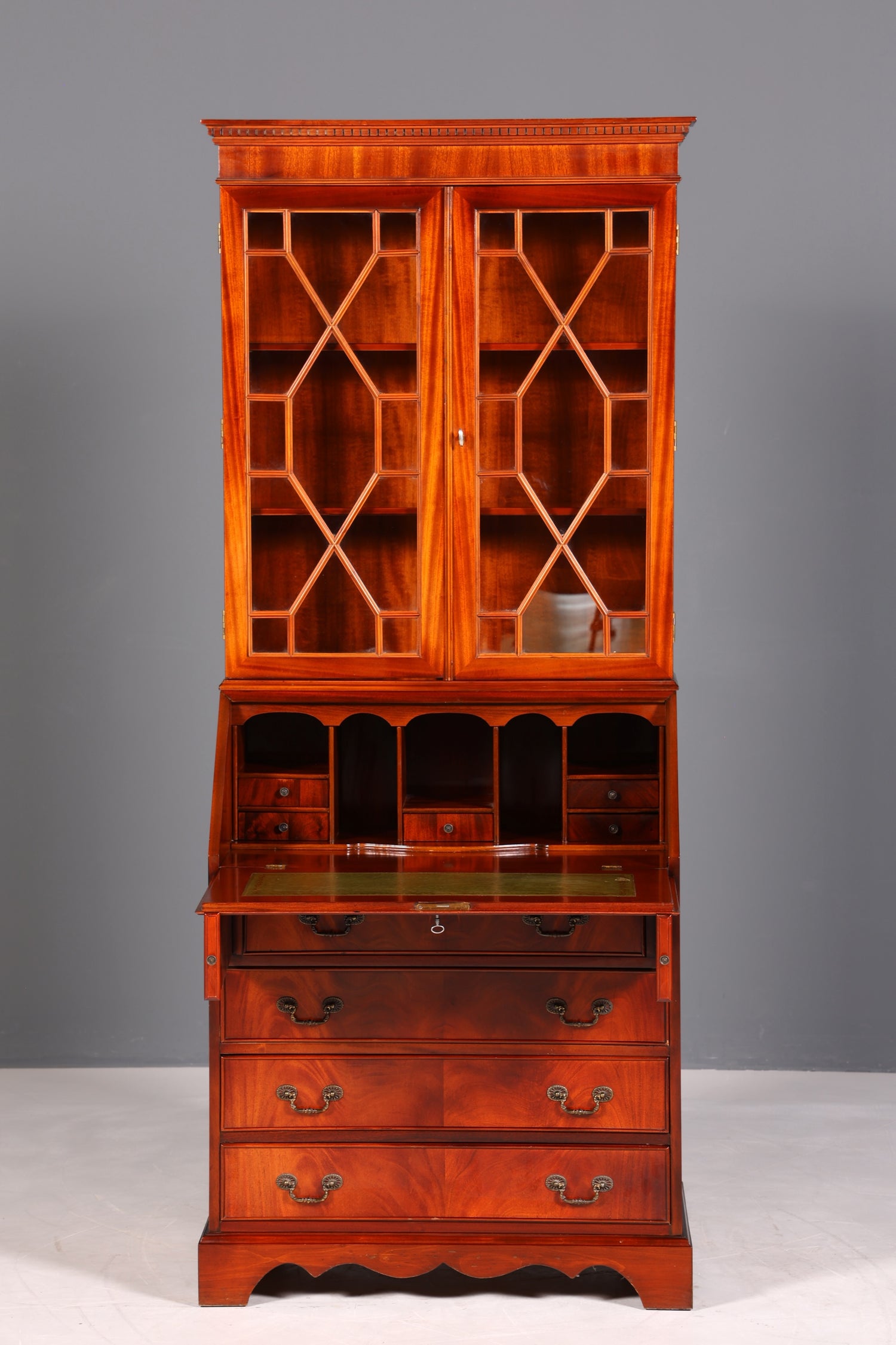 Wunderschöner Englischer Sekretär Büro Aufsatzsekretär Antik 60S Vitrinen Schrank UK