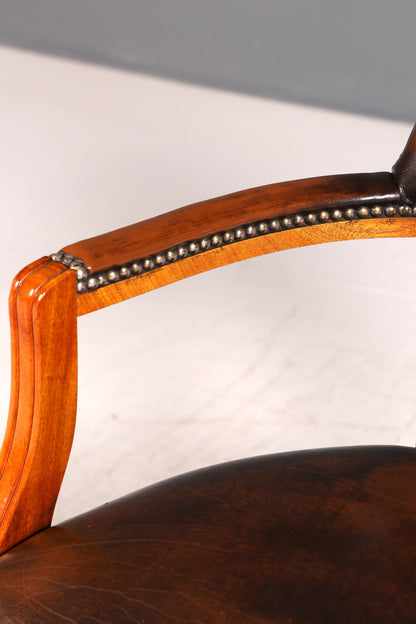 Wunderschöner Chesterfield Armlehnstuhl Braun Echt Leder Englisch Bürostuhl Schreibtischstuhl Sekretär Stuhl Court Chair 3 von 4