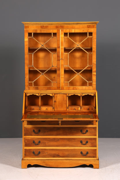 G011 Finish cm, Stilvoller Englischer Sekretär Büro Aufsatzsekretär Eibe Antik Stil Vitrinen Schrank UK