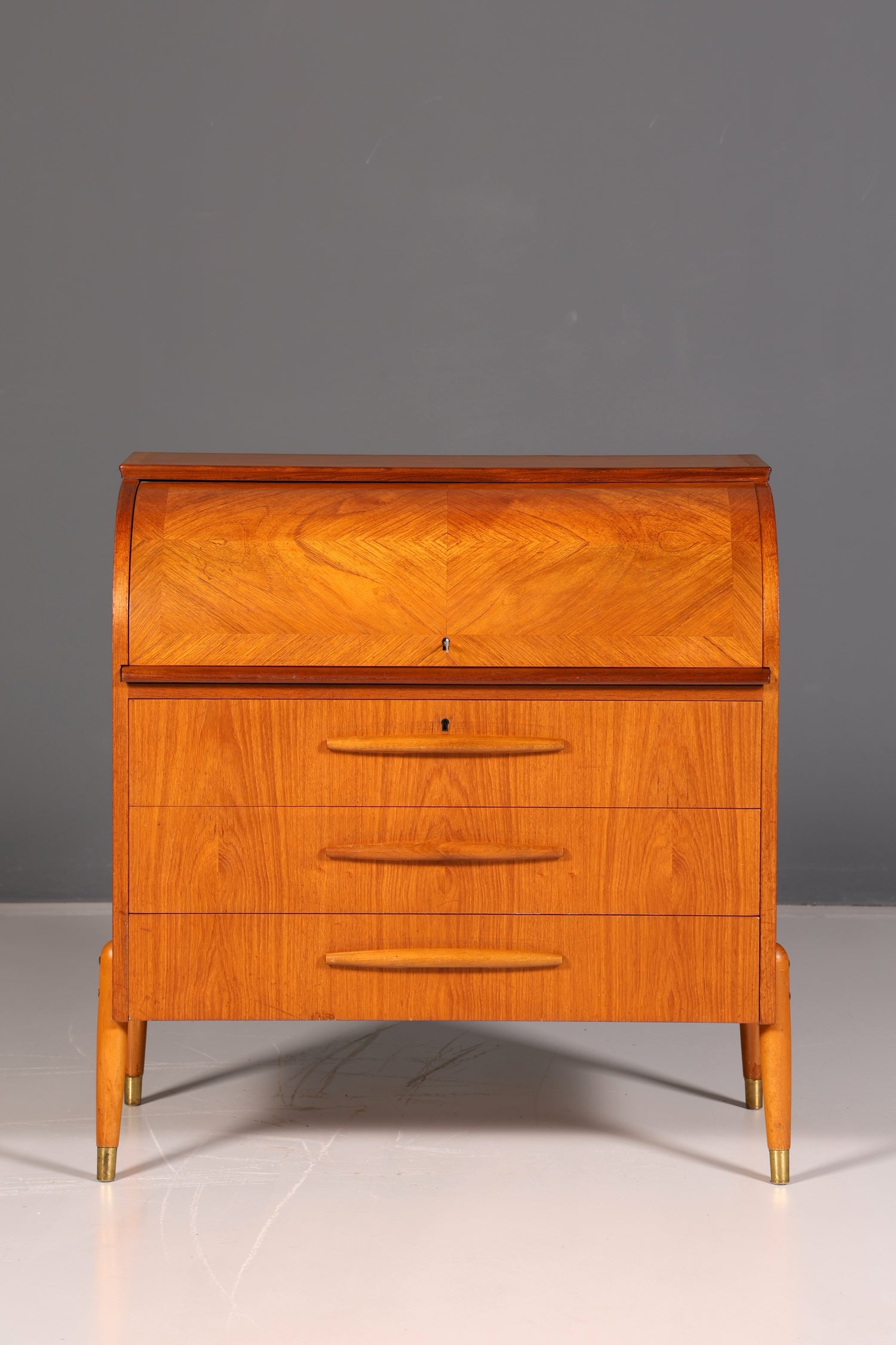 Beautiful mid-century roll-top writing bureau, desk, office cabinet, vintage 1960s wood