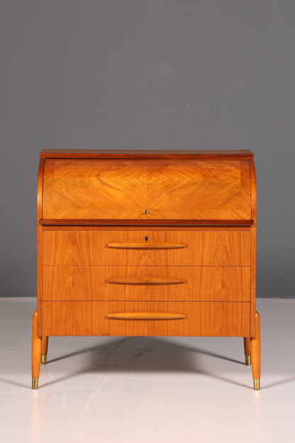 Beautiful mid-century roll-top writing bureau, desk, office cabinet, vintage 1960s wood
