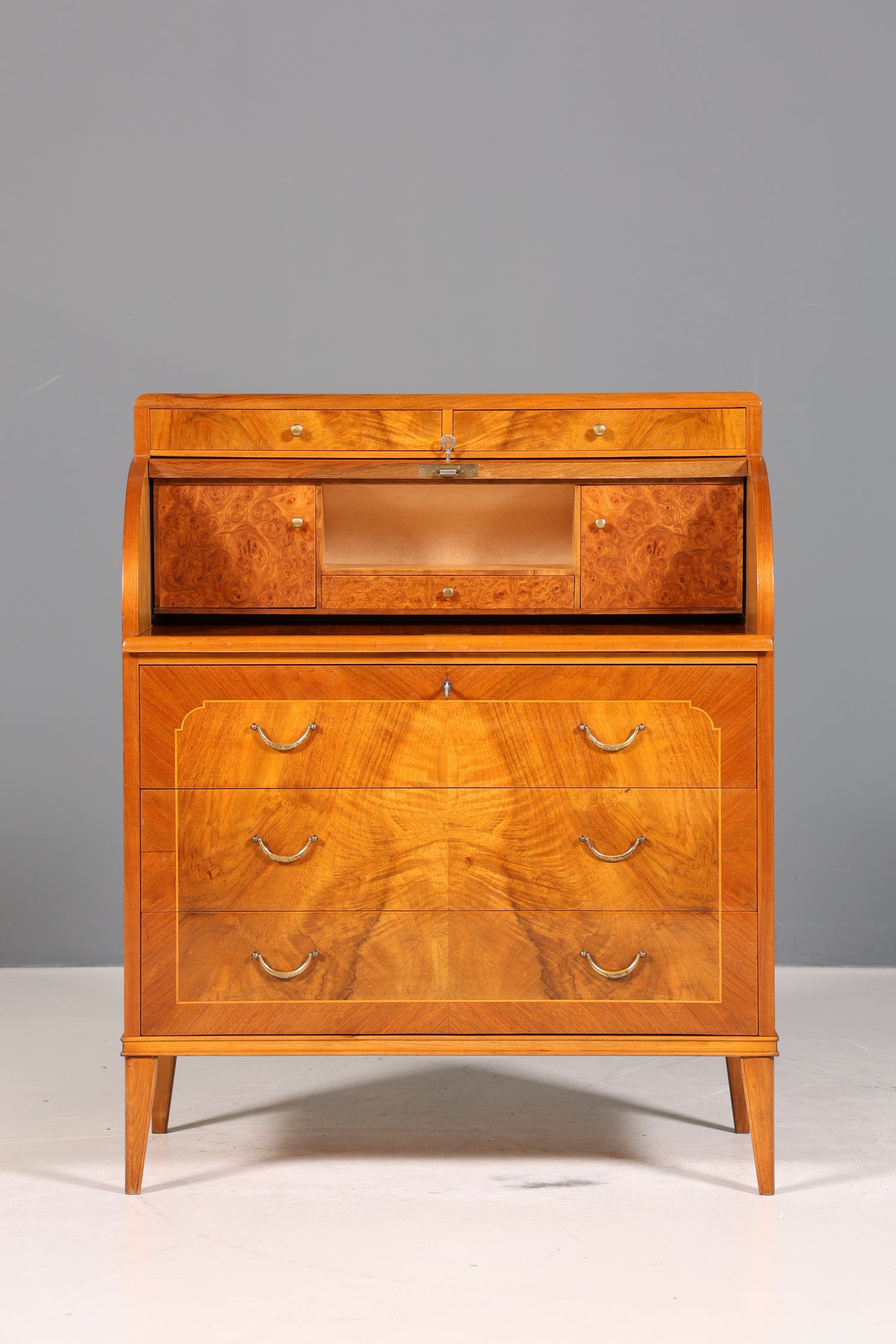 Traumhafter Mid Century Rollladen Sekretär echt Holz Büro Schrank Vintage Schreibkommode