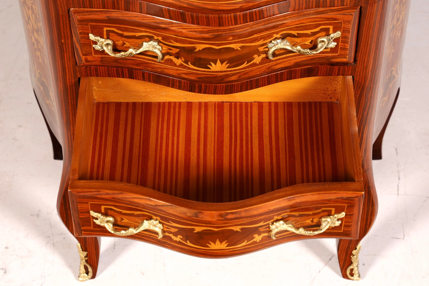 Stilvolles Barock Stil Louis XV Highboard Intarsien Vertiko Kommode Schubladenkommode