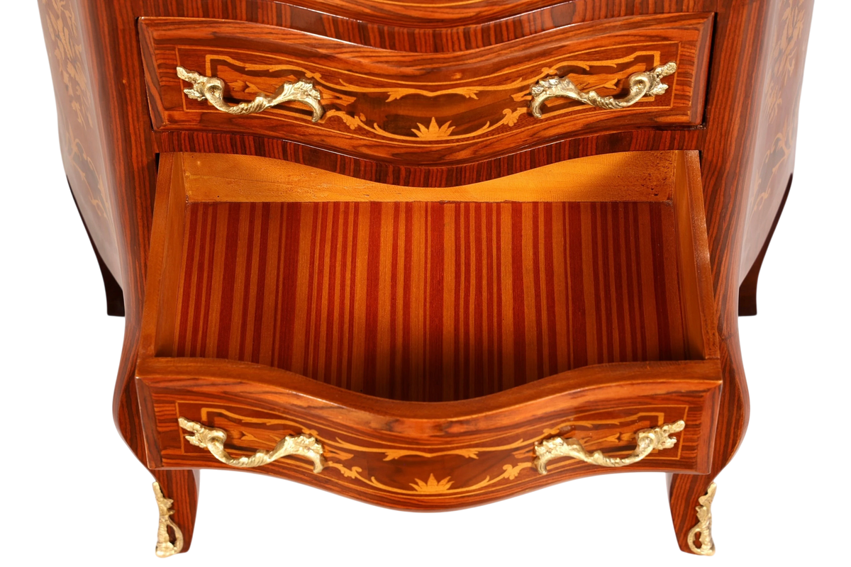 Stilvolles Barock Stil Louis XV Highboard Intarsien Vertiko Kommode Schubladenkommode