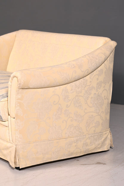 Wunderschönes Landhaus Sofa mit Hocker Englischer Stil Creme 2-Sitzer Couch Stoff Polstersofa Landhausstil Zweisitzer