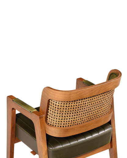 Edler Armlehnstuhl "Lima" Esszimmerstuhl mit Korbgeflecht in grün Küchenstuhl Armlehnstuhl